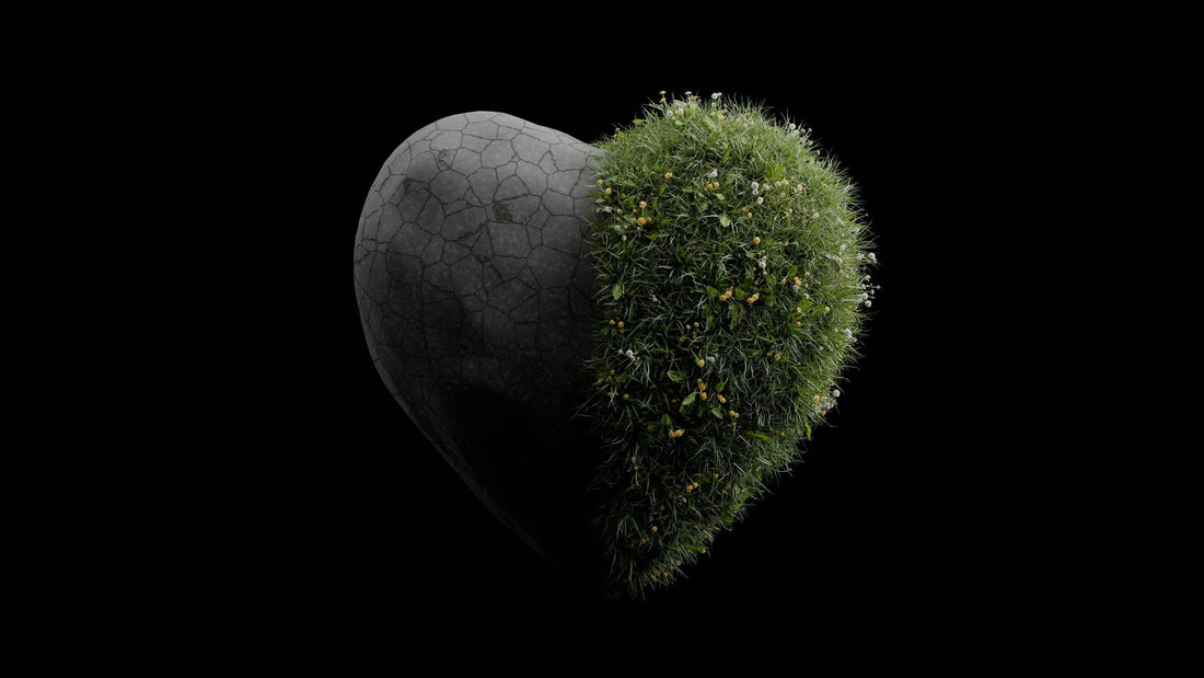 A heart of stone becoming a green grassy fruitful heart. based on Ezekiel 36:26